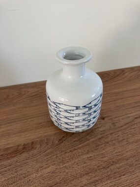 White Ceramic Bud Vase with Blue Fish Detail